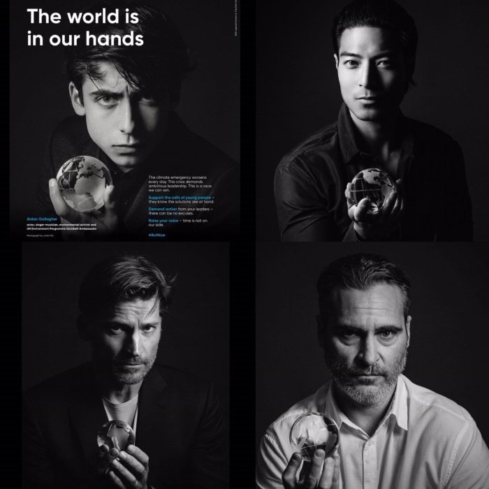 Chase Tang (top right) joins other high-profile celebrities in the United Nations Environmental Programme's "The World is in our Hands" initiative.