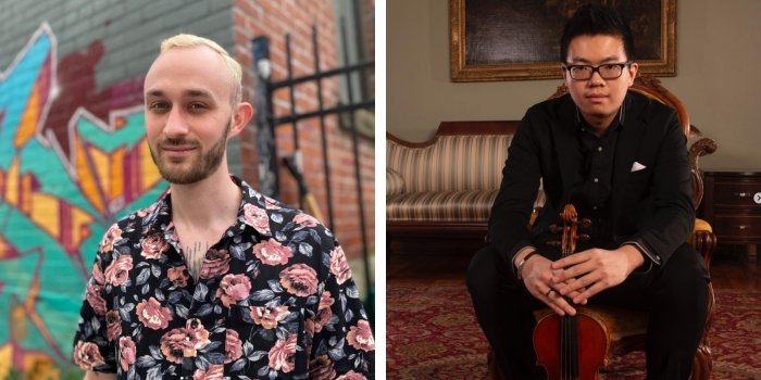 Andrew Noseworthy (left) and Hsiu-Ping (Patrick) Wu (right) join India Gailey as the three winning composers from Alkali Collective's Call for Scores program who will have their works performed as part of Networks.